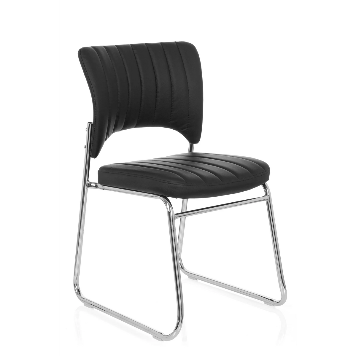 Silla de confidente negra CASPI V con tapizado acolchado y estructura de patín de hjh OFFICE – vista de 360° (vista frontal en diagonal 40°)