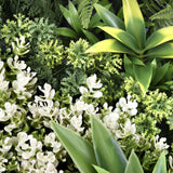 Primer plano de las plantas de plástico verdes de la Estera vegetal LEAFLUXE WALL 1 de hjh LIVING