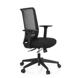 Silla de oficina profesional CONISTON negra con respaldo de malla y base de cinco ruedas de hjh OFFICE – vista de 360° (vista frontal en diagonal 60°)