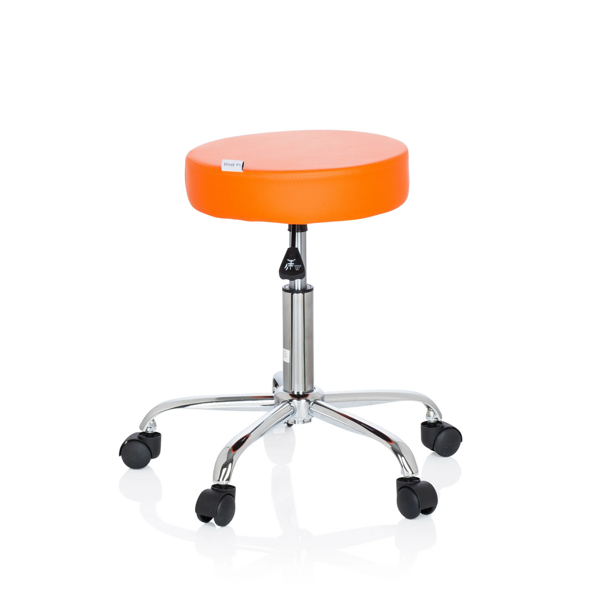 Taburete giratorio naranja OPERATOR II con pistón de gas y base de cinco ruedas de hjh OFFICE – vista de 360° (vista lateral 80°)