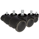 Cinco ruedas para sillas 5x ROLO 10mm/50mm negras para suelos duros con pernos plateados de hjh OFFICE