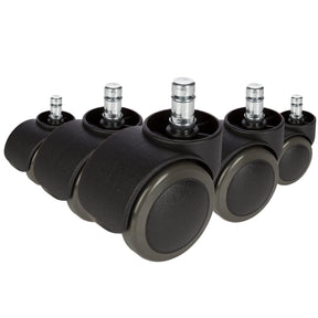 Cinco ruedas para sillas 5x ROLO 10mm/50mm negras para suelos duros con pernos plateados de hjh OFFICE