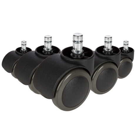 Cinco ruedas para sillas 5x ROLO 10mm/50mm negras para suelos duros con pernos plateados de hjh OFFICE