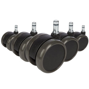 Cinco ruedas para sillas negras 5x ROLO 10mm/65mm para suelos duros con pernos metálicos de hjh OFFICE