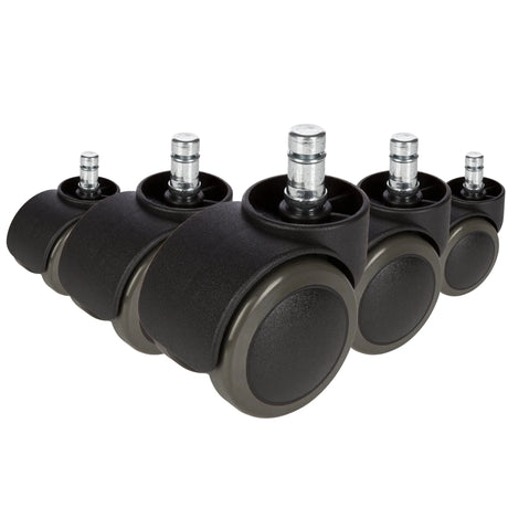 Cinco ruedas para sillas 5x ROLO 11mm/50mm negras para suelos duros con pernos plateados de hjh OFFICE