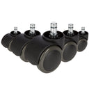 Cinco ruedas para sillas 5x ROLO 11mm/50mm negras para suelos duros con pernos plateados de hjh OFFICE