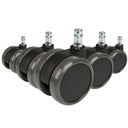 Cinco ruedas para sillas negras 5x ROLO 11mm/65mm para suelos duros con pernos plateados de hjh OFFICE
