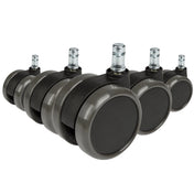 Cinco ruedas para sillas negras 5x ROLO 11mm/65mm para suelos duros con pernos plateados de hjh OFFICE