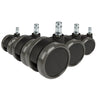 Cinco ruedas para sillas negras 5x ROLO 11mm/65mm para suelos duros con pernos plateados de hjh OFFICE