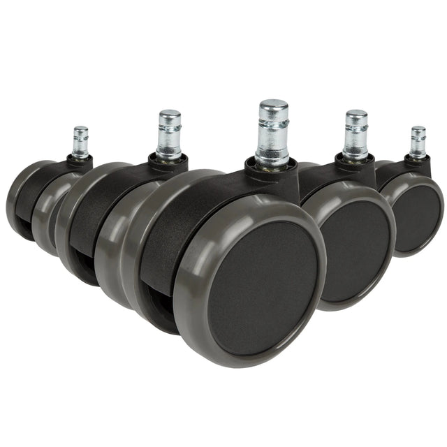 Cinco ruedas para sillas negras 5x ROLO 11mm/65mm para suelos duros con pernos plateados de hjh OFFICE