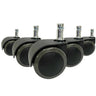 Cinco ruedas para sillas negras 5x ROLO EASY 10mm/50mm para suelos duros con pernos metálicos plateados de hjh OFFICE