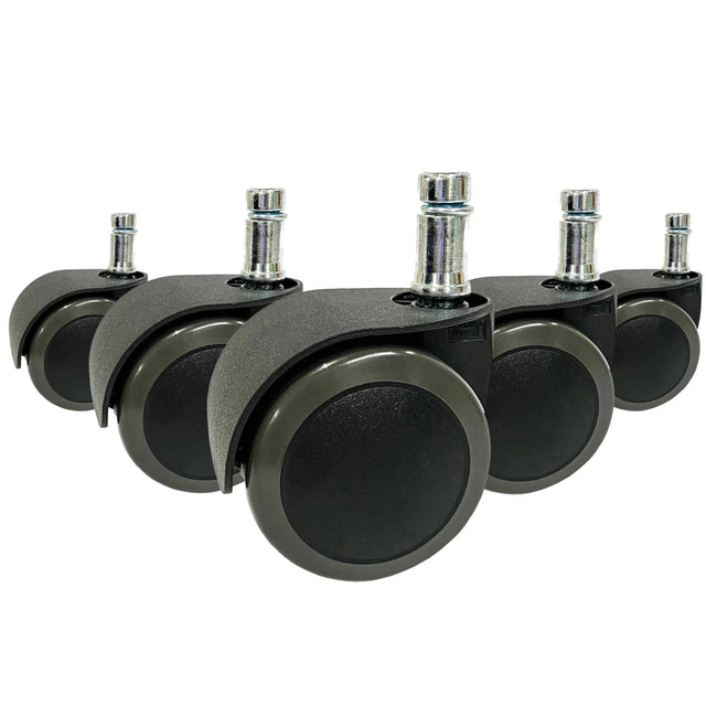 Cinco ruedas para sillas negras 5x ROLO EASY 11mm/50mm para suelos duros con pasadores de fijación metálicos de hjh OFFICE