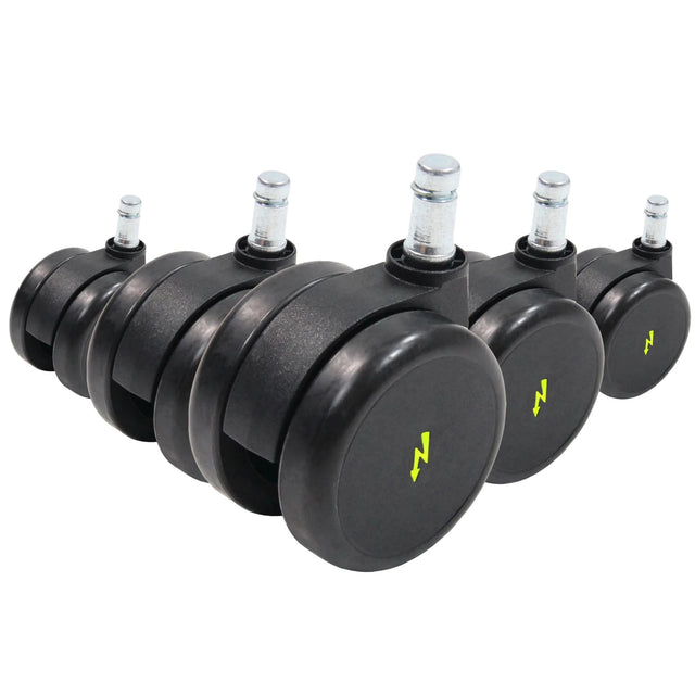 Cinco ruedas para sillas 5x ROLO ESD 11mm/65mm negras para suelos duros con pernos metálicos plateados de hjh OFFICE