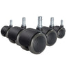 Cinco ruedas para sillas 5x ROLO FIX 10mm/50mm negras para suelos duros con pernos metálicos plateados de hjh OFFICE