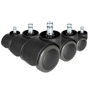 Cinco Ruedas para sillas 5x ROLO FREE 10mm/50mm negras para suelos duros con pernos plateados de hjh OFFICE