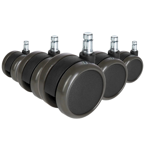 Cinco ruedas para sillas 5x ROLO FREE 10mm/65mm negras para suelos duros con pernos metálicos plateados de hjh OFFICE