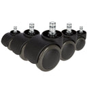 Cinco ruedas para sillas negras 5x ROLO FREE 11mm/50mm para suelos duros con pernos metálicos de hjh OFFICE