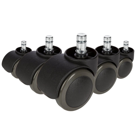 Cinco ruedas para sillas negras 5x ROLO FREE 11mm/50mm para suelos duros con pernos metálicos de hjh OFFICE