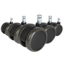 Cinco Ruedas para sillas negras 5x ROLO FREE 11mm/65mm para suelos duros con pernos metálicos de hjh OFFICE