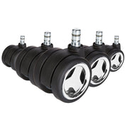 Cinco ruedas para sillas 5x ROLO GAME No-Noise 11mm/60mm en negro y cromo para suelos duros de hjh OFFICE