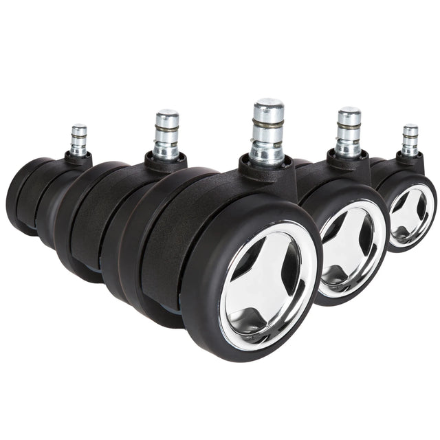 Cinco ruedas para sillas 5x ROLO GAME No-Noise 11mm/60mm en negro y cromo para suelos duros de hjh OFFICE