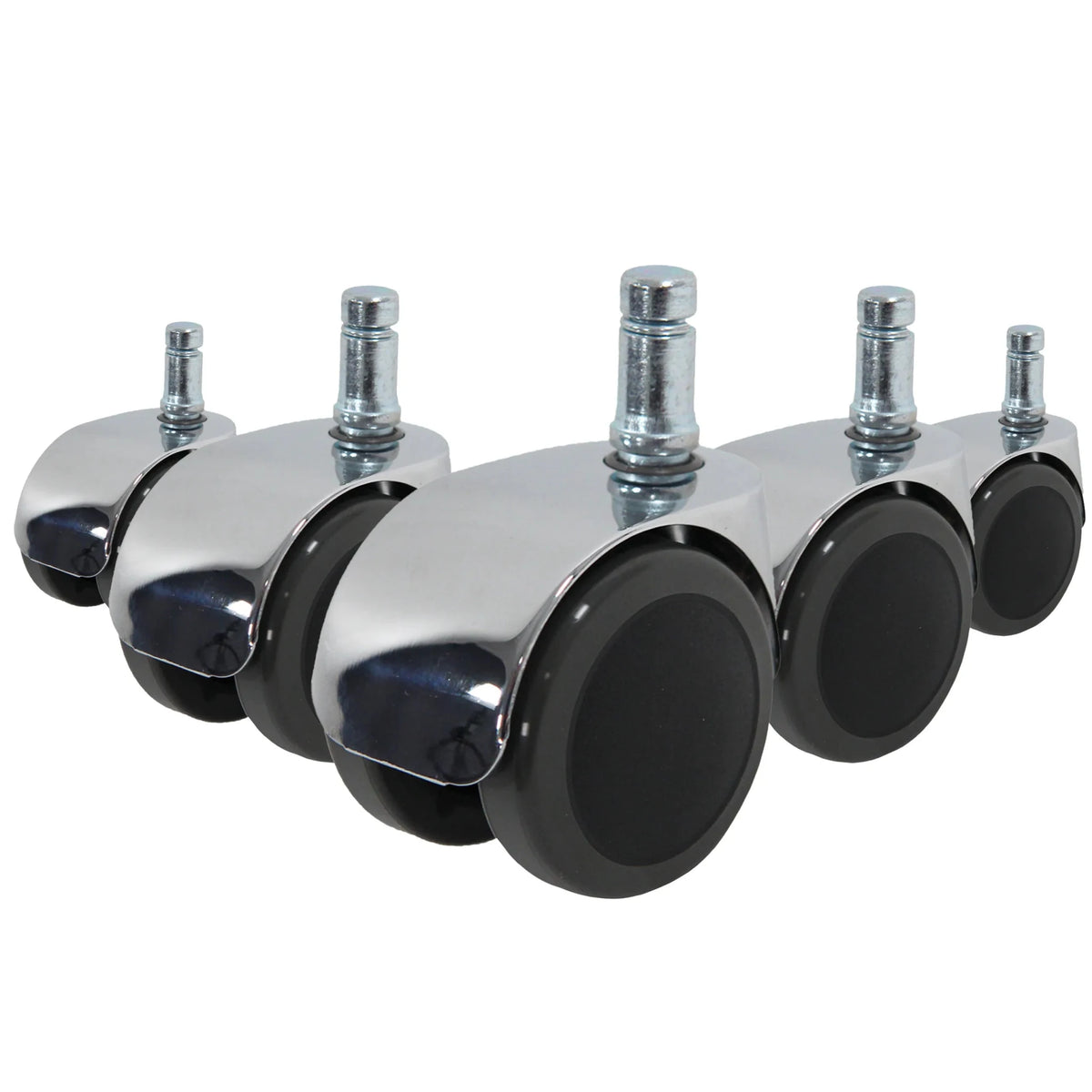Cinco Ruedas para sillas 5x ROLO LUX 10mm/50mm en negro y plata para suelos duros de hjh OFFICE