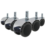 Cinco Ruedas para sillas 5x ROLO LUX 10mm/50mm en negro y plata para suelos duros de hjh OFFICE