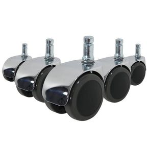 Cinco Ruedas para sillas 5x ROLO LUX 10mm/50mm en negro y plata para suelos duros de hjh OFFICE