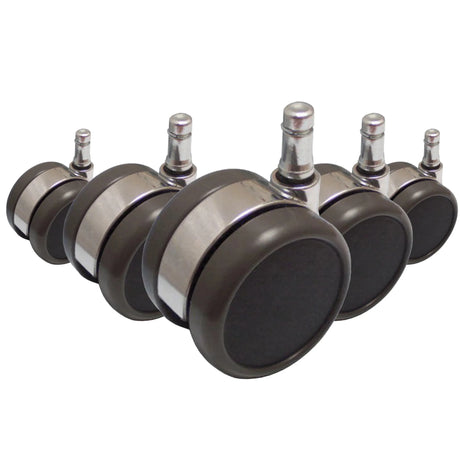 Cinco ruedas para sillas 5x ROLO LUX 11mm/65mm de cromo y plástico negro para suelos duros de hjh OFFICE