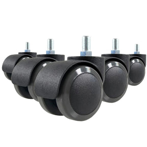 Cinco ruedas para sillas negras 5x ROLO M10/50mm para suelos duros con pernos roscados plateados de hjh OFFICE