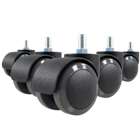 Cinco ruedas para sillas negras 5x ROLO M10/50mm para suelos duros con pernos roscados plateados de hjh OFFICE