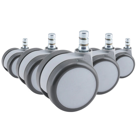 Cinco ruedas para sillas grises 5x ROLO MOVE 60 11mm/60mm para suelos duros con pernos metálicos de hjh OFFICE