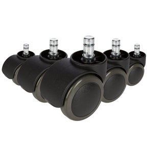 Cinco ruedas para sillas negras 5x ROLO No-Noise 11mm/50mm para suelos duros con pernos metálicos de hjh OFFICE