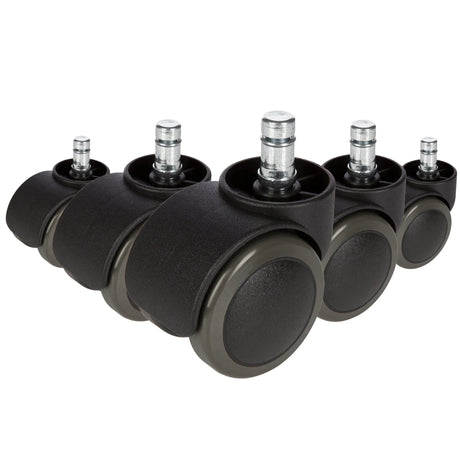 Cinco ruedas para sillas negras 5x ROLO No-Noise 11mm/50mm para suelos duros con pernos metálicos de hjh OFFICE