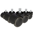 Cinco ruedas para sillas negras 5x ROLO No-Noise 11mm/50mm para suelos duros con pernos metálicos de hjh OFFICE