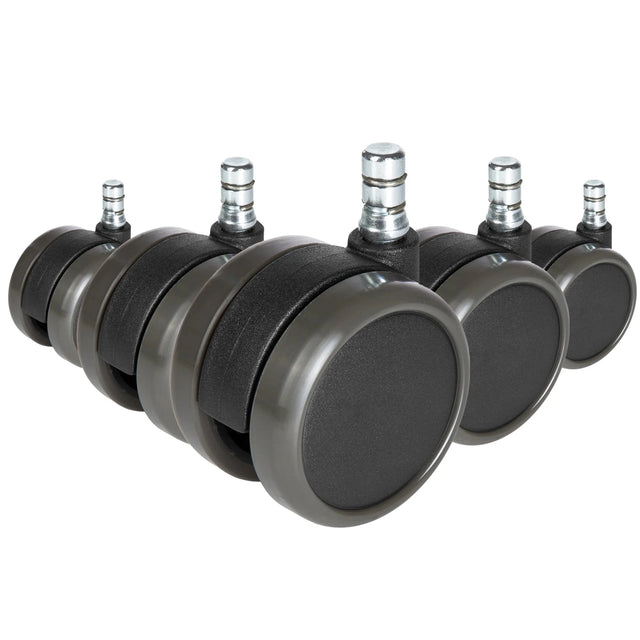 Cinco ruedas para sillas negras 5x ROLO No-Noise 11mm/65mm para suelos duros con pernos plateados de hjh OFFICE
