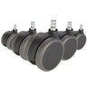 Cinco ruedas para sillas negras 5x ROLO No-Noise 11mm/75mm para suelos duros con pasadores metálicos plateados de hjh OFFICE