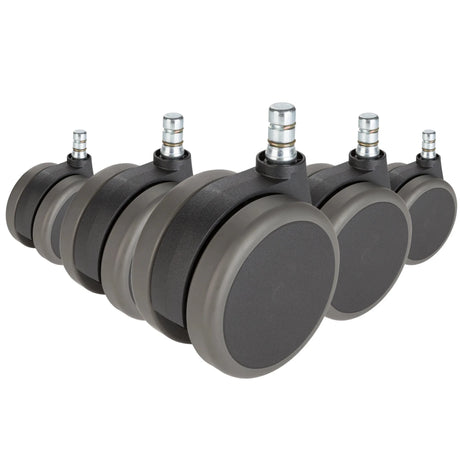 Cinco ruedas para sillas negras 5x ROLO No-Noise 11mm/75mm para suelos duros con pasadores metálicos plateados de hjh OFFICE