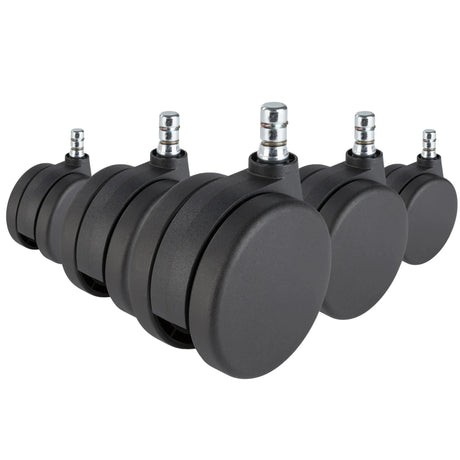 Cinco ruedas para sillas 5x ROLO No-Noise 11mm/75mm negras para moquetas con pines metálicos plateados de hjh OFFICE
