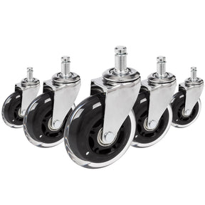 Cinco ruedas para sillas 5x ROLO SKATE CT 11mm/75mm en plata y transparente para suelos duros de hjh OFFICE