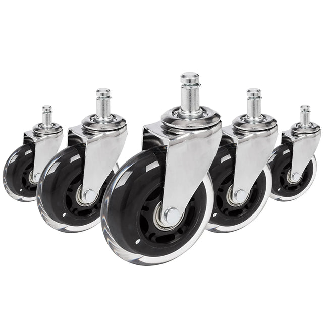 Cinco ruedas para sillas 5x ROLO SKATE CT 11mm/75mm en plata y transparente para suelos duros de hjh OFFICE
