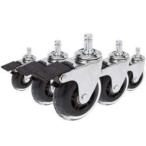 Ruedas para sillas 5x ROLO SKATE CT 11mm/75mm en color plata y transparente con freno para suelos duros de hjh OFFICE