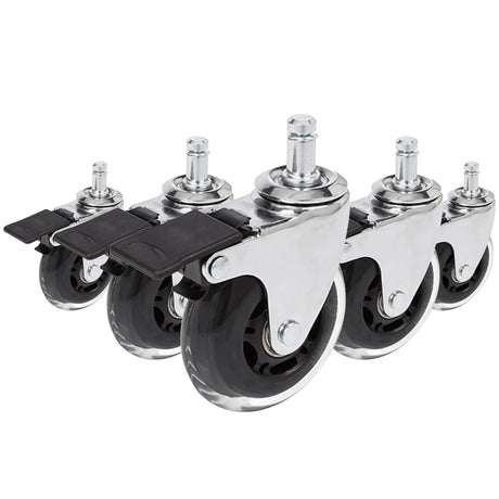 Ruedas para sillas 5x ROLO SKATE CT 11mm/75mm en color plata y transparente con freno para suelos duros de hjh OFFICE