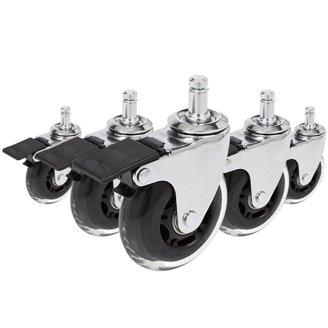 Ruedas para sillas 5x ROLO SKATE CT 11mm/75mm en color plata y transparente con freno para suelos duros de hjh OFFICE