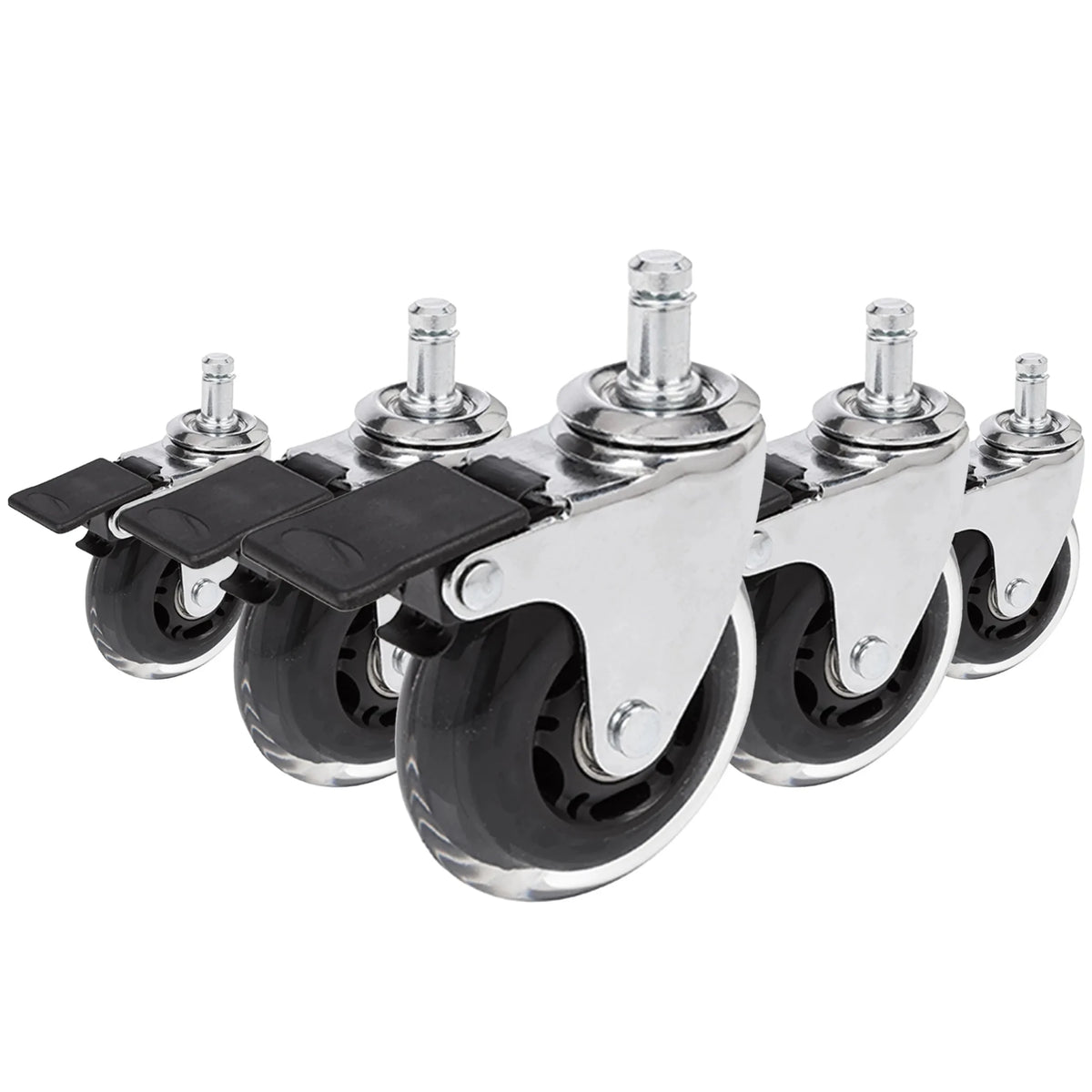 Ruedas para sillas 5x ROLO SKATE CT 11mm/75mm en color plata y transparente con freno para suelos duros de hjh OFFICE