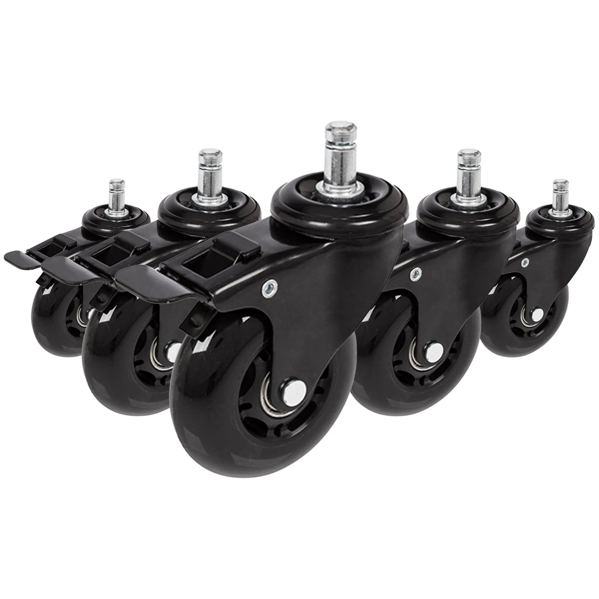 Cinco ruedas para sillas negras 5x ROLO SKATE S 11mm/75mm con frenos para suelos duros de hjh OFFICE