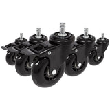Cinco ruedas para sillas negras 5x ROLO SKATE S 11mm/75mm con frenos para suelos duros de hjh OFFICE
