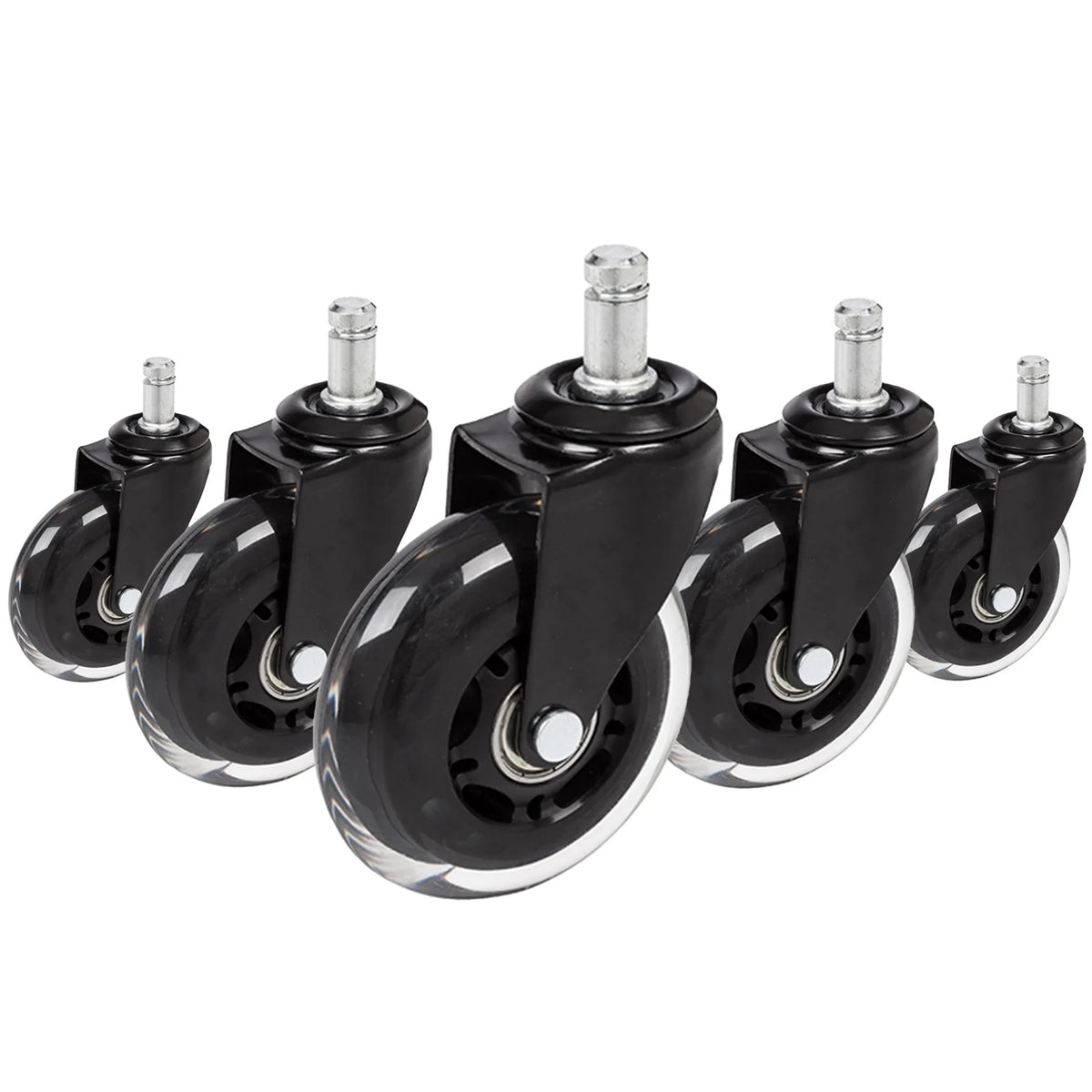 Cinco Ruedas para sillas 5x ROLO SKATE ST 11mm/75mm en negro y transparente para suelos duros de hjh OFFICE