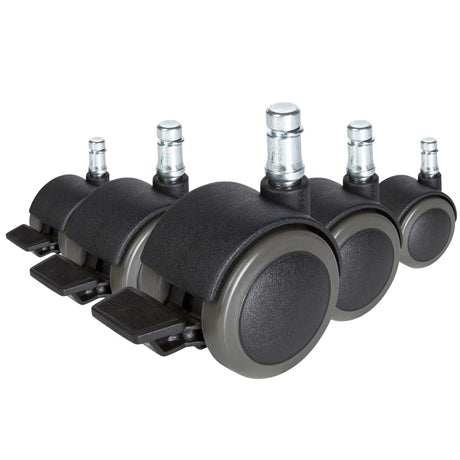 Cinco ruedas para sillas negras 5x ROLO STOP 11mm/50mm para suelos duros con pernos metálicos plateados de hjh OFFICE