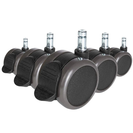 Cinco ruedas para sillas negras 5x ROLO STOP 11mm/65mm para suelos duros con pernos metálicos de hjh OFFICE